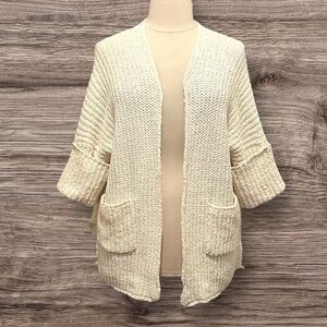 POL White Knit Open Cardigan sz L